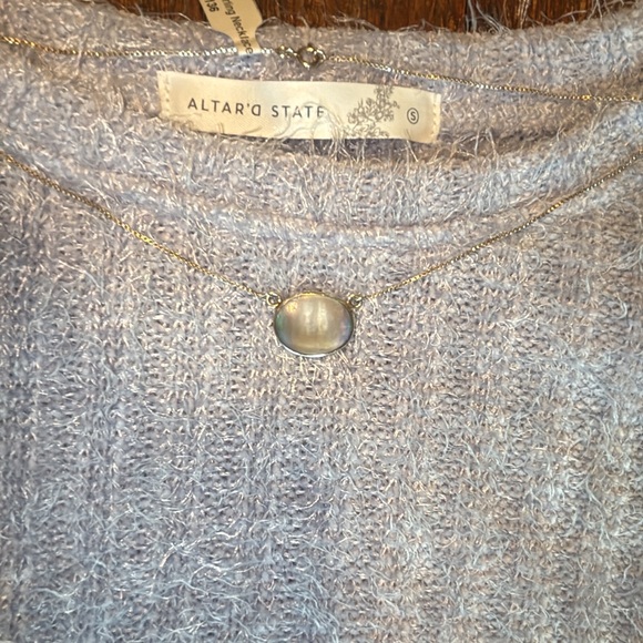 Altar'd State “Elm Eyelash” Lilac Blue Sweater & Sterling Silver MOP Necklace - Picture 12 of 16